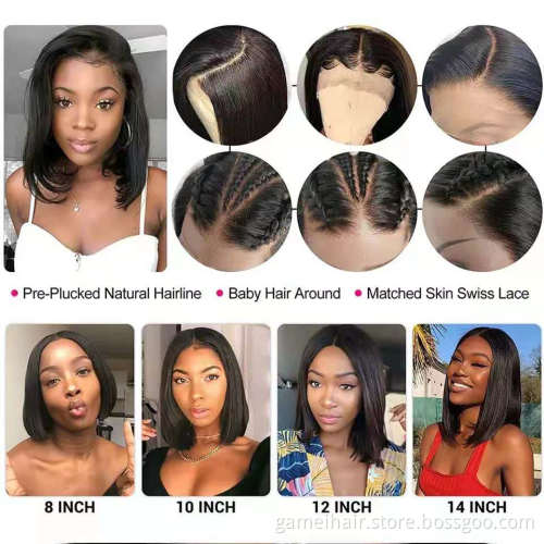 Short 8-14 Inch Straight Bob Human Hair Lace Front Wig Ready To Ship Brazilian Cuticle Aligned Hair Frontal Lace Wig Wholesale